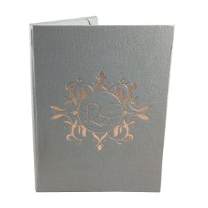 Rosegold foil stamped monogram linen wedding folder