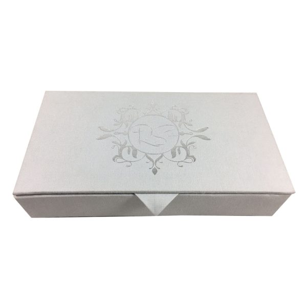 Foil stamped linen wedding box with monogram