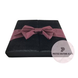 Black Velvet Wedding Box With Burgundy Silk Bow