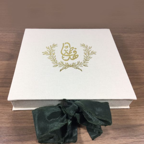 Linen covered monogram wedding box