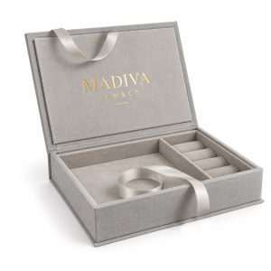 luxury gold foil stamped linen jewelry box