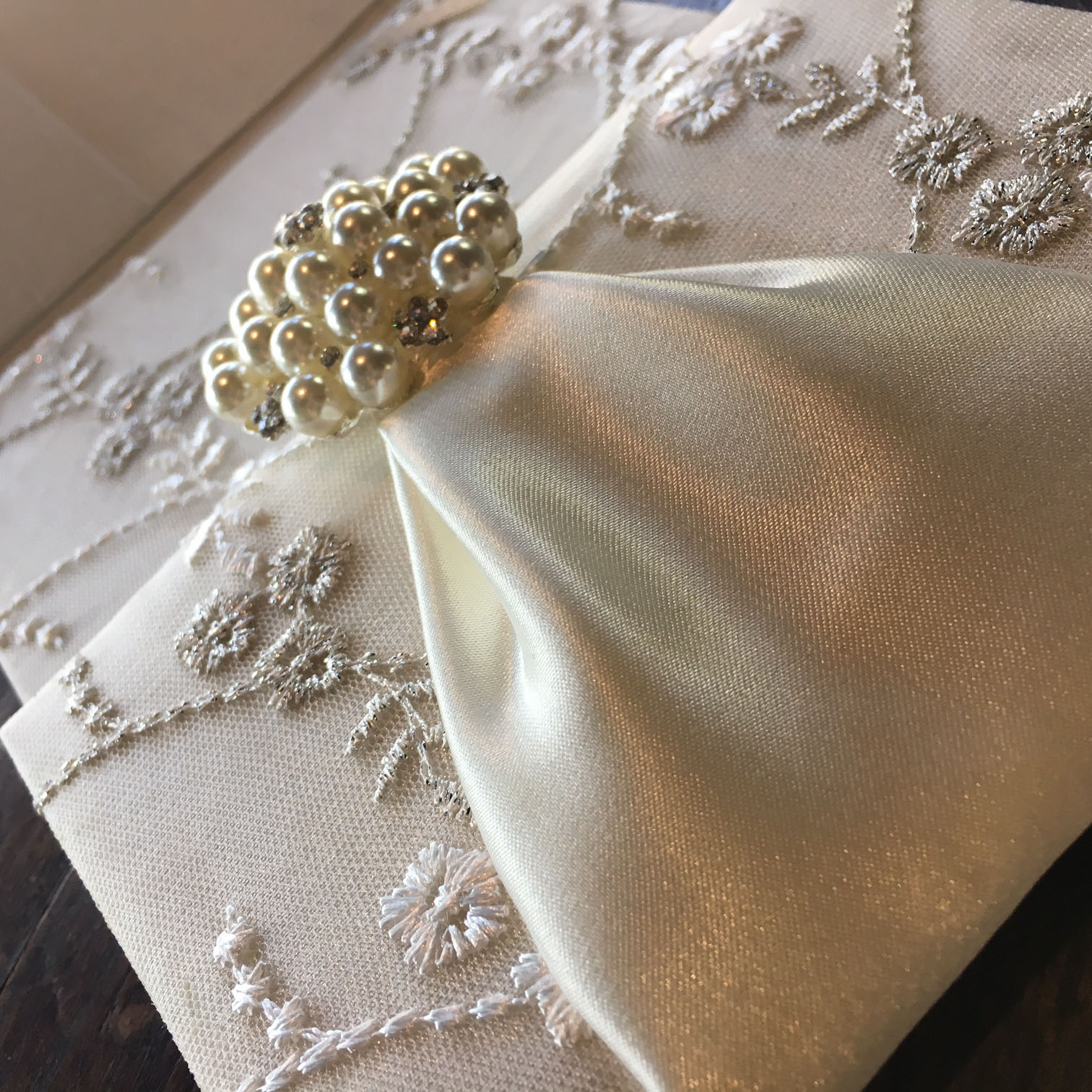 Ivory Embroidered Pearl Lace Invitation For Wedding & Event