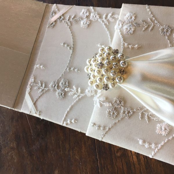 lace pearl invitation folder