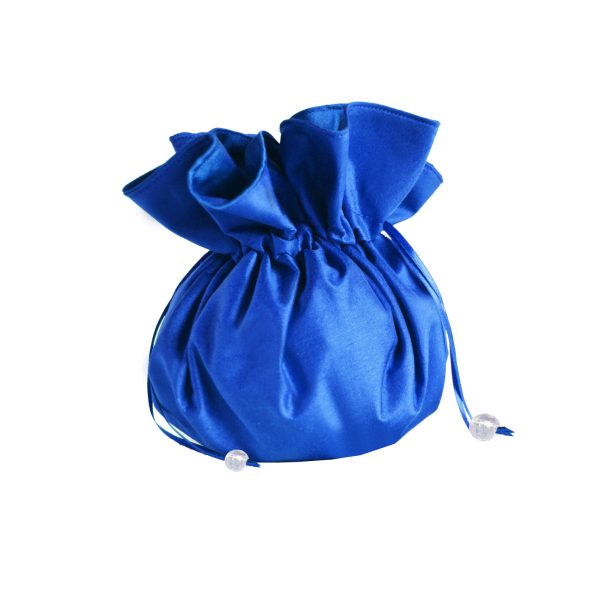 royal blue silk drawstring bag