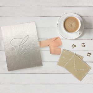 luxury monogram embossed velvet folder for wedding invitations