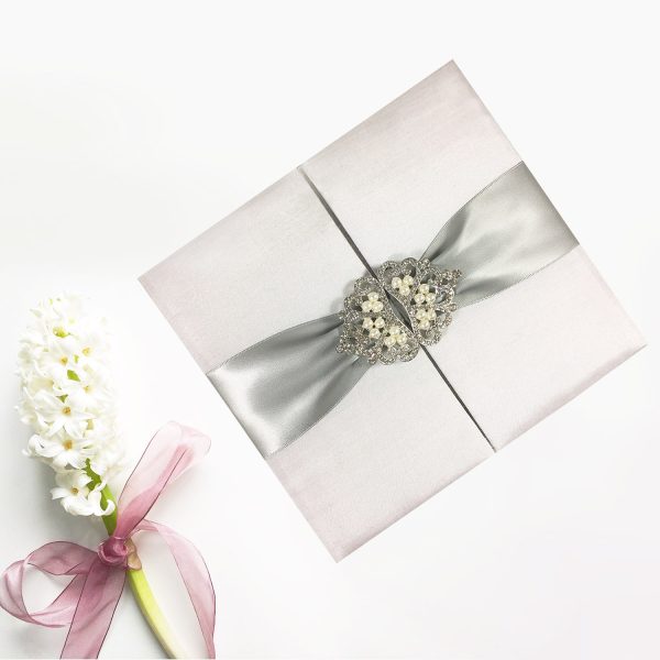 Luxury white & silver wedding invitation