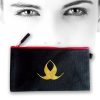 Black cosmetic bag with gold logo