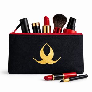 Gold foil logo printed black canvas cosmetic bag