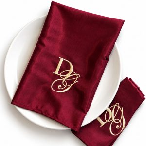 Personalized Burgundy Monogram Napkin for Weddings and Galas