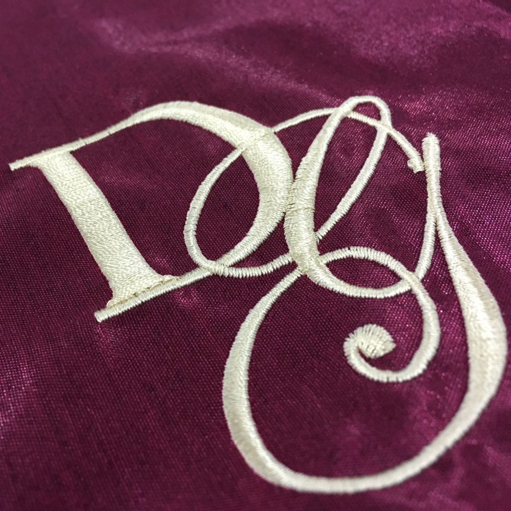 Personalized Burgundy Silk Napkin With Light Gold Monogram Embroidery ...