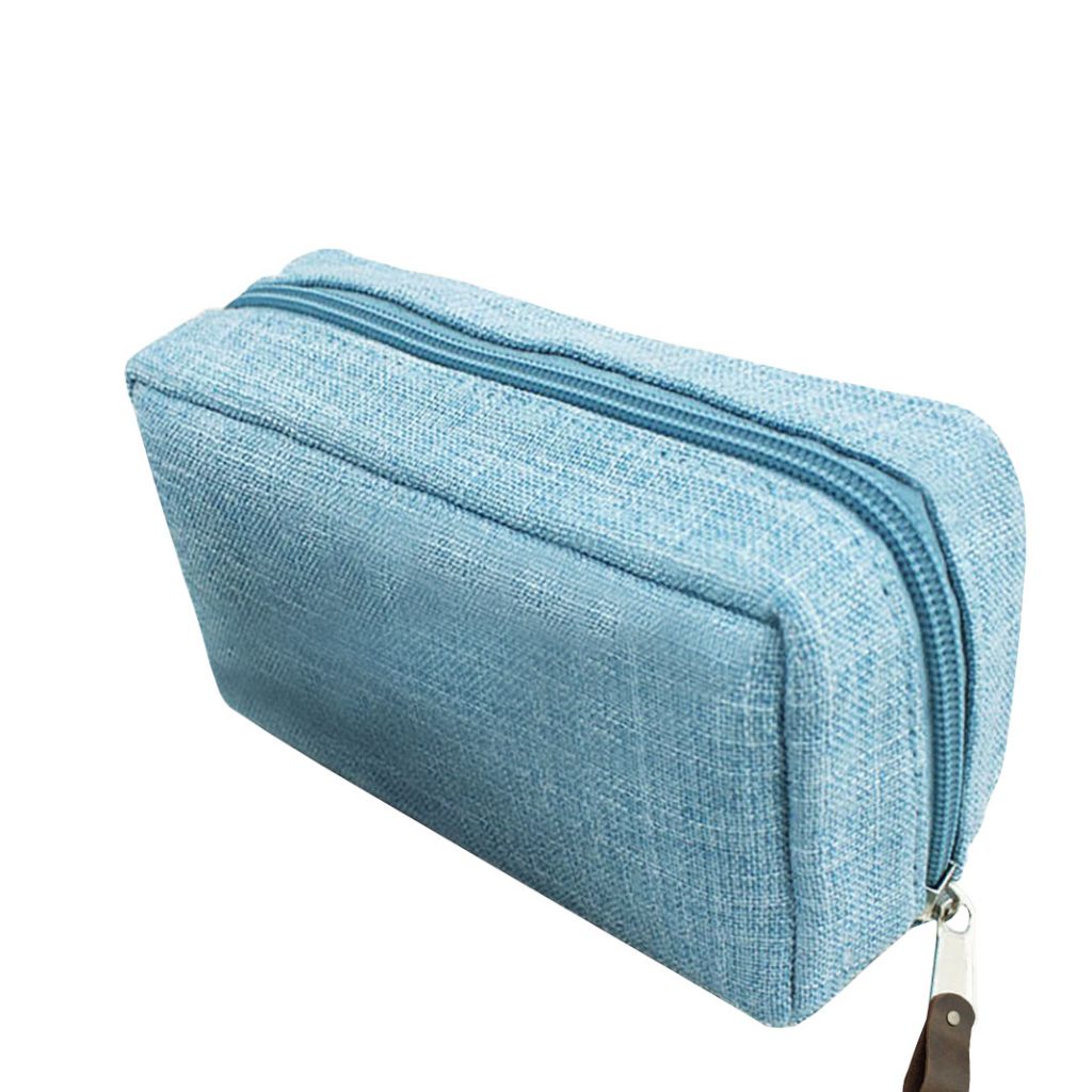 Sky Blue Zippered Hemp Cosmetic Bag For Spa Sets & Hotel Amenities ...