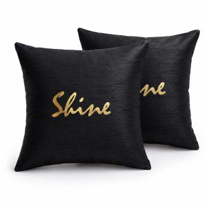 black Thai silk cushion gold foil logo