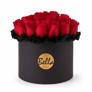 Round Black Flower Box for Luxury Gifting – Gold Foil Logo