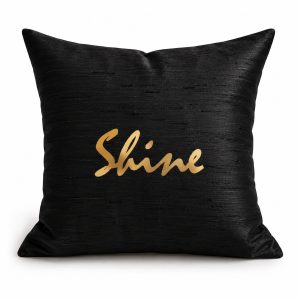 Metallic gold silk-screen printed Thai raw silk cushion from Chiang Mai