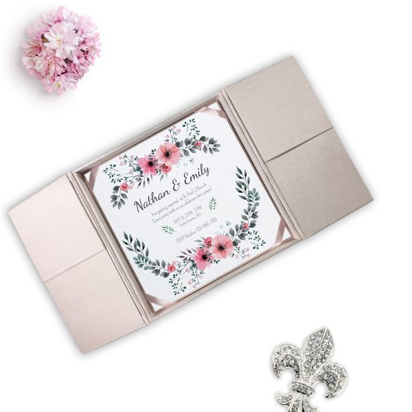 blush pink gatefold silk invitation box