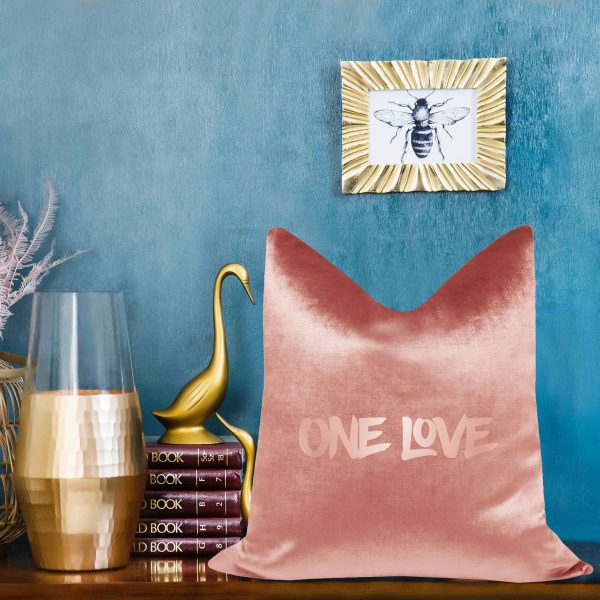 rosegold silk cushion with foil stamp