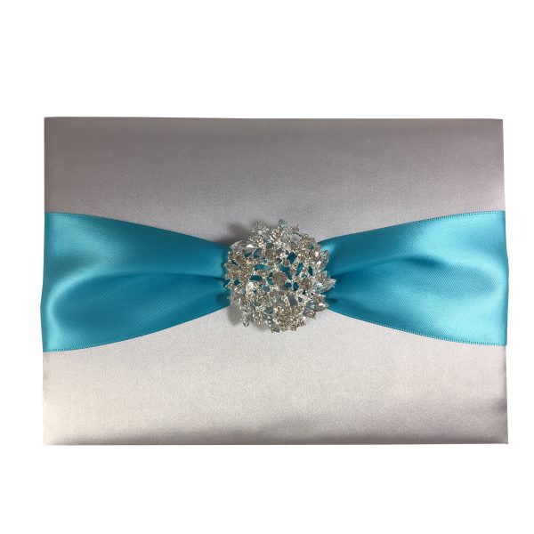 Crystal brooch embellished silk wedding guestbook
