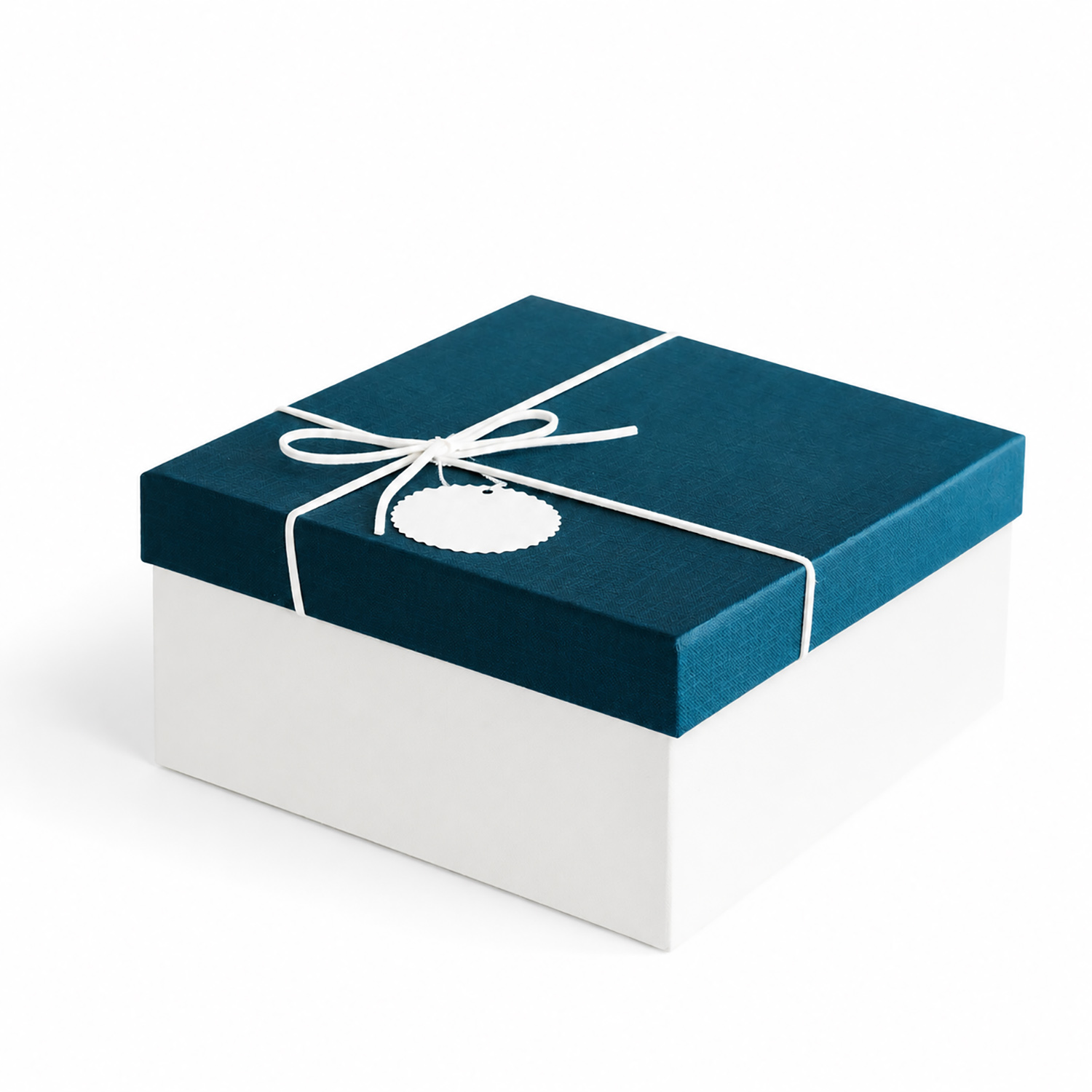 Custom Teal and White Gift Packaging Box with Hangtag