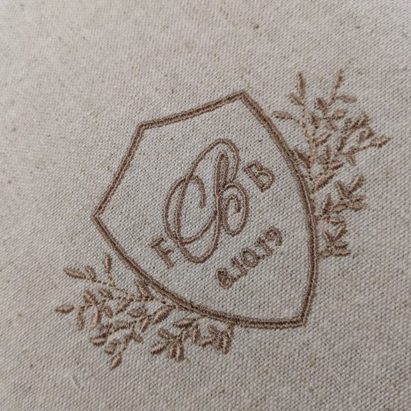 monogram embroidered linen fabric