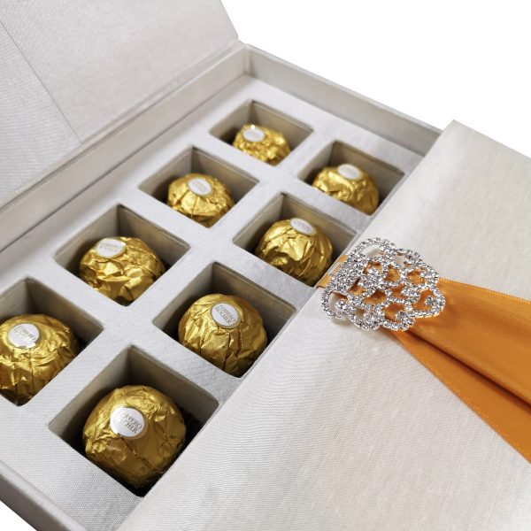 Chocolate tray silk invitation boxes