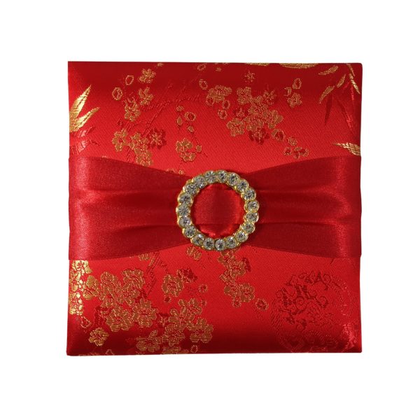 Red Chinese brocade silk invitation box