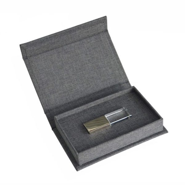 Linen USB box wholesale in charcoal linen fabric