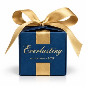 custom printed favor box blue with gold foil