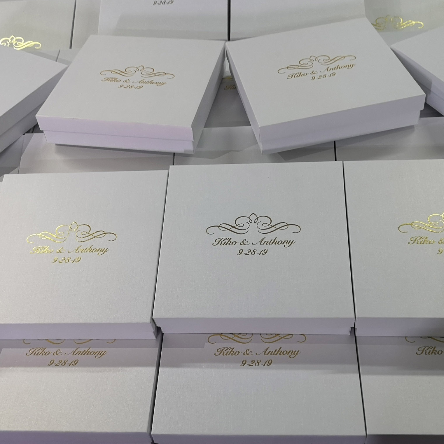 DL Rigid Pearl White Metallic Boxes for Wedding invitation 220 X 105 X 20mm 50 