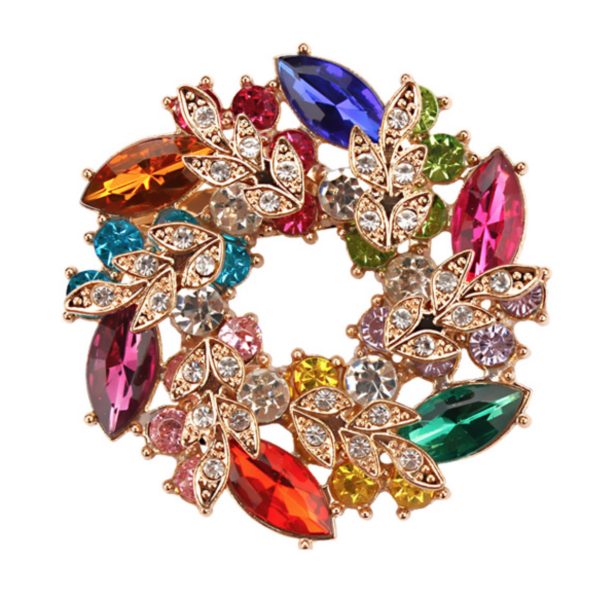 Colorful rhinestone ring brooch