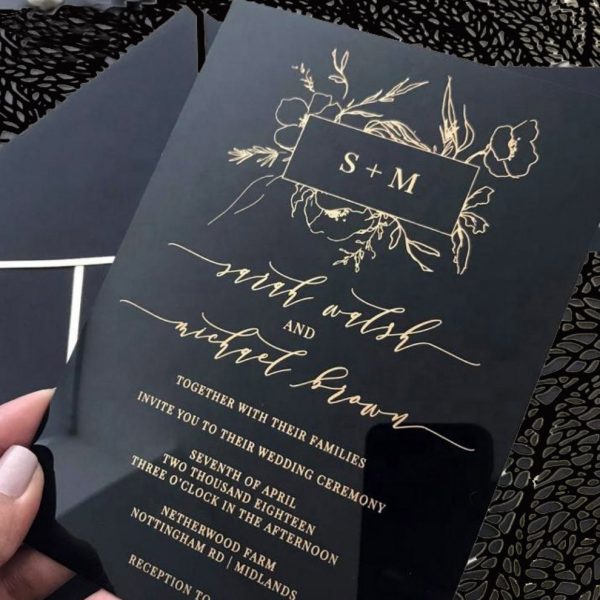 black acrylic wedding invitation cards