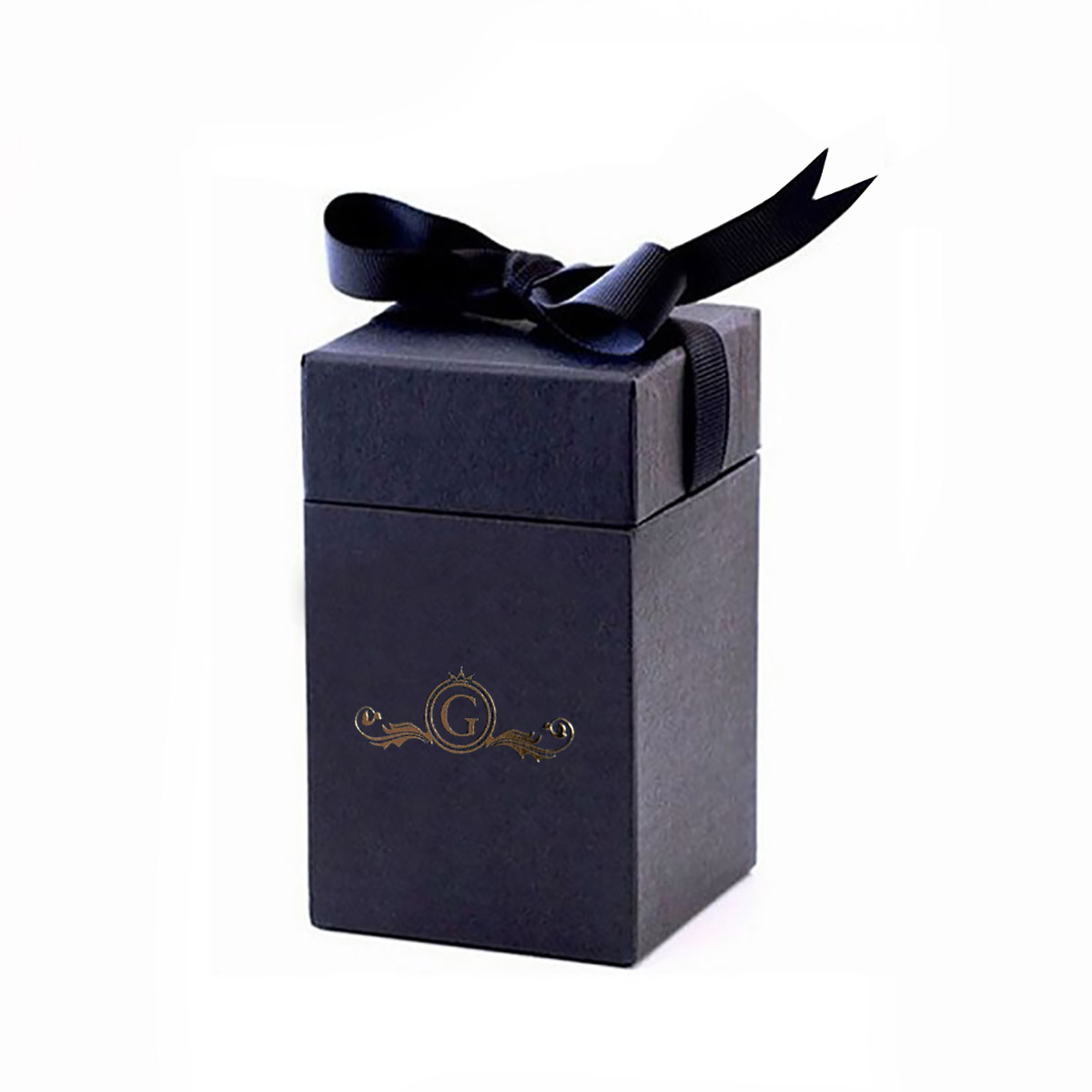 Navy Blue Wedding Favour Box With Golden Monogram Embroidery