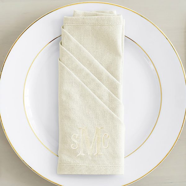 monogram embroidered natural linen napkin