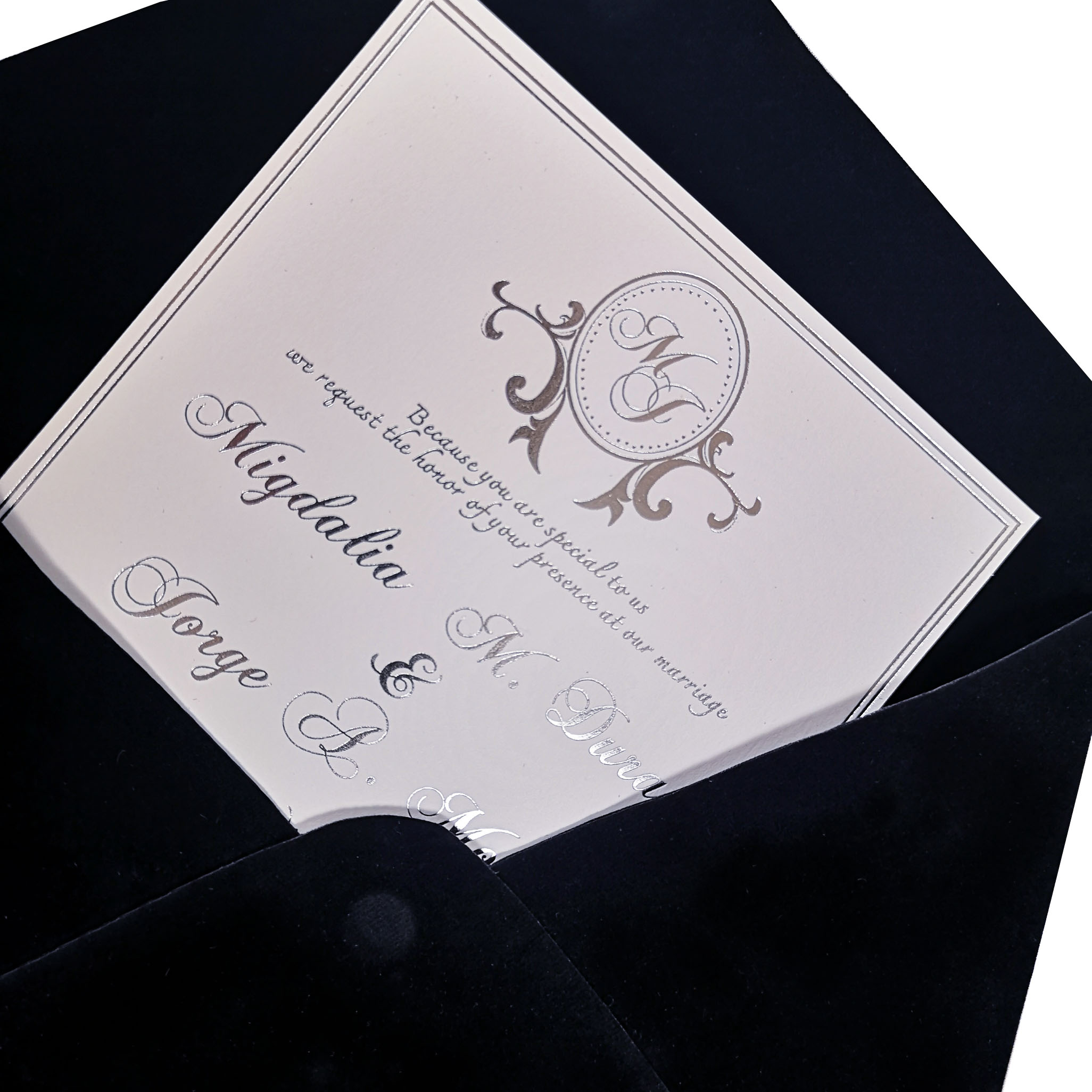Interior black velvet envelope