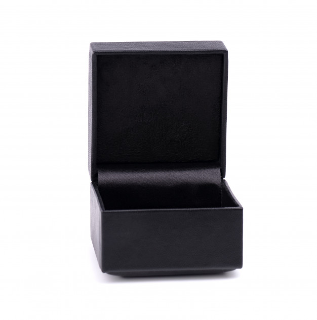 Jewelry Gift Box Hinged Lid Embossed Black Cardboard White Inside 3"x 2½"_156-03 