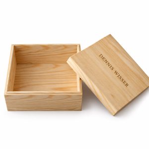 Custom laser engraved wooden keepsake box made from natural pine wood
