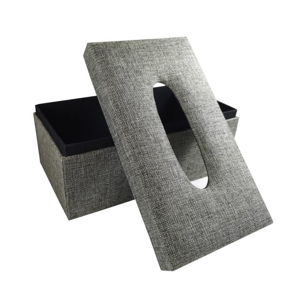Grey and black linen fabric tissue box cover
