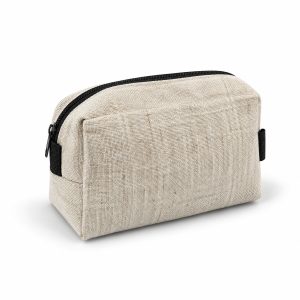 Natural hemp zippered travel cosmetic bag with black YKK zipper