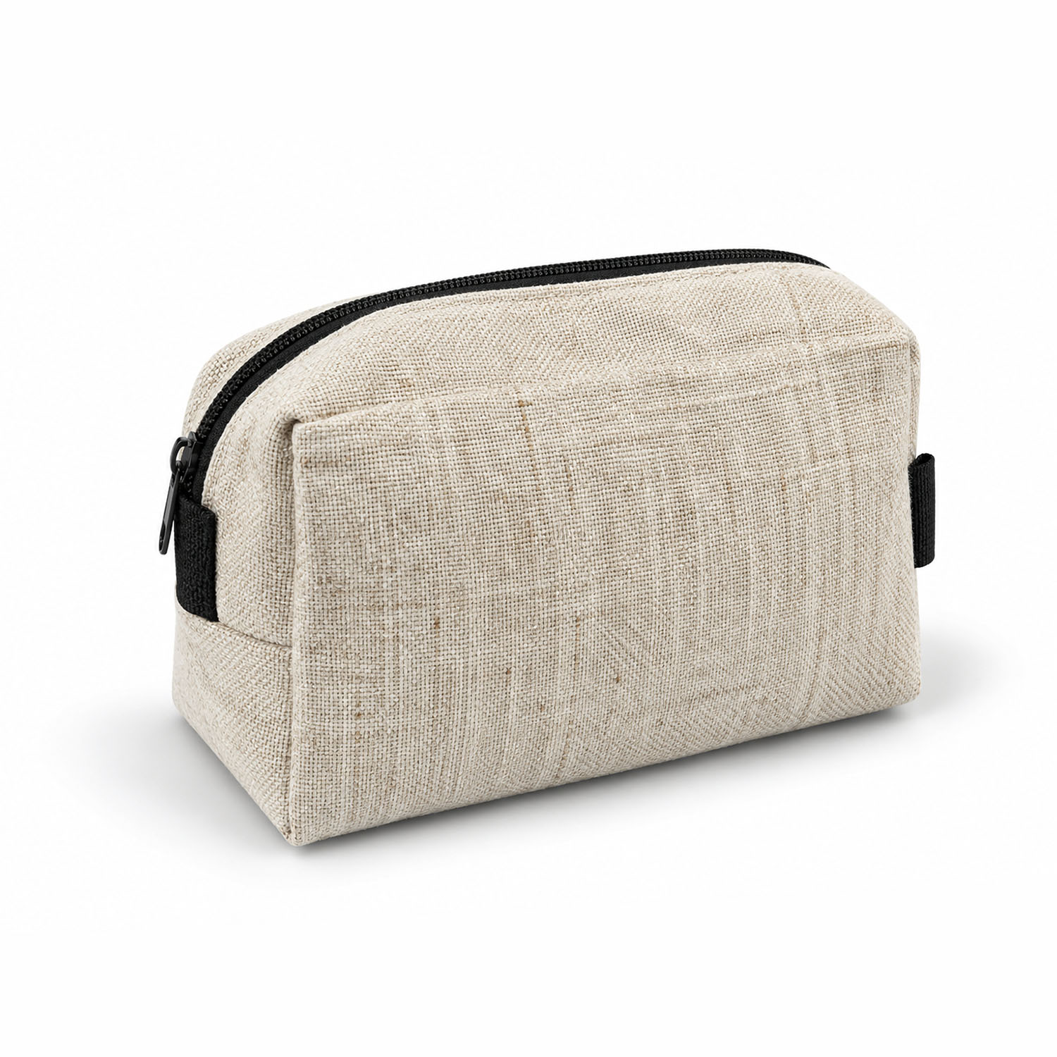 Natural hemp zippered travel cosmetic bag with black YKK zipper
