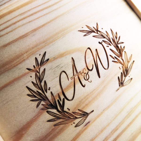 Monogram engraved wood