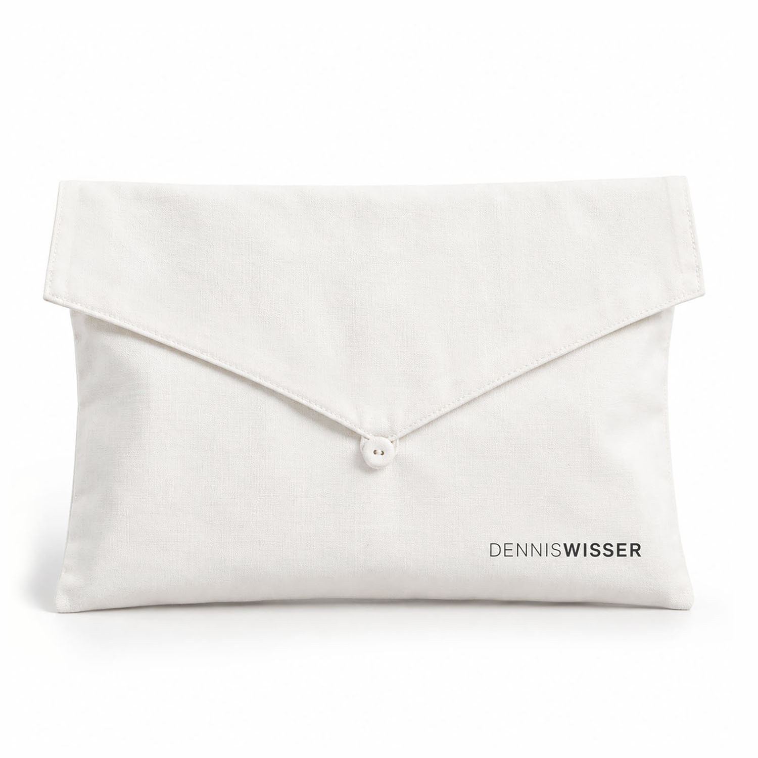 Luxury white cotton twill envelope dust bag with custom printed logo, handmade in Thailand for premium lingerie, jewelry and retail packaging.