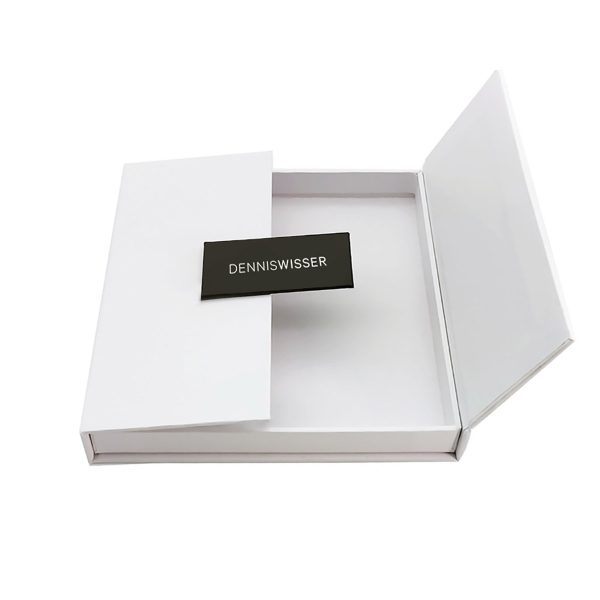 Luxury white gift box with magnetic closure and logo print