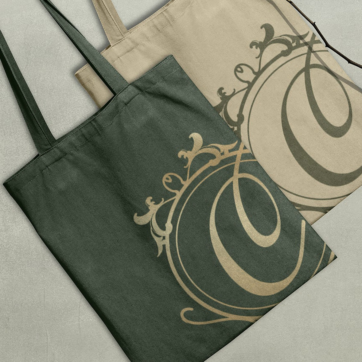 Example of custom tote bag with metallic gold graphic print