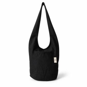 black cotton canvas hobo monk style cross body bag