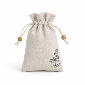 natural color coton drawstring bag with custom printed graphic