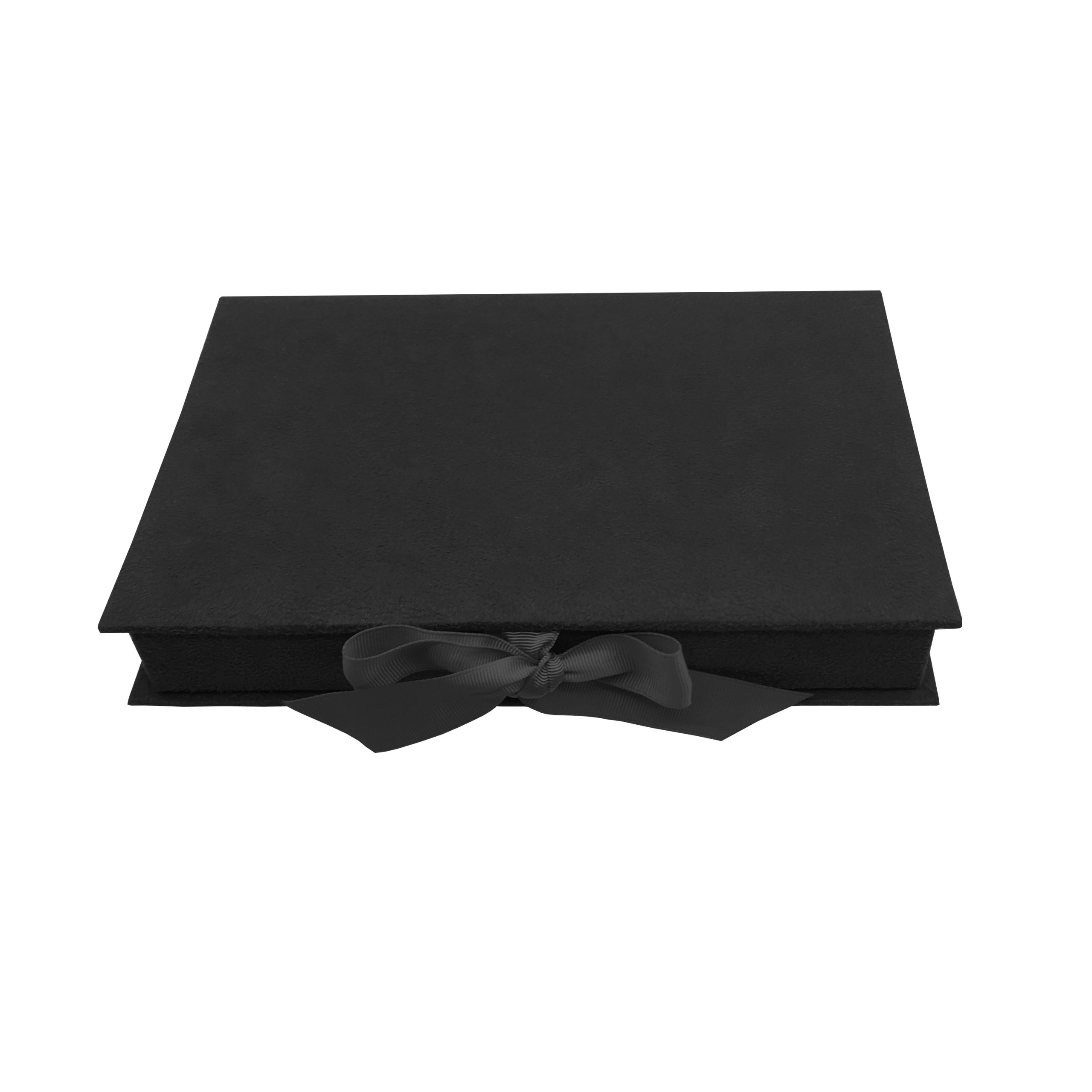 Black hinged lid suede box for wedding and gift
