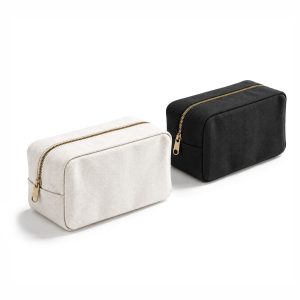 Grey and white cotton canvas cosmetic bag with zipper and cotton lining, custom wholesale manufacturing Thailand.