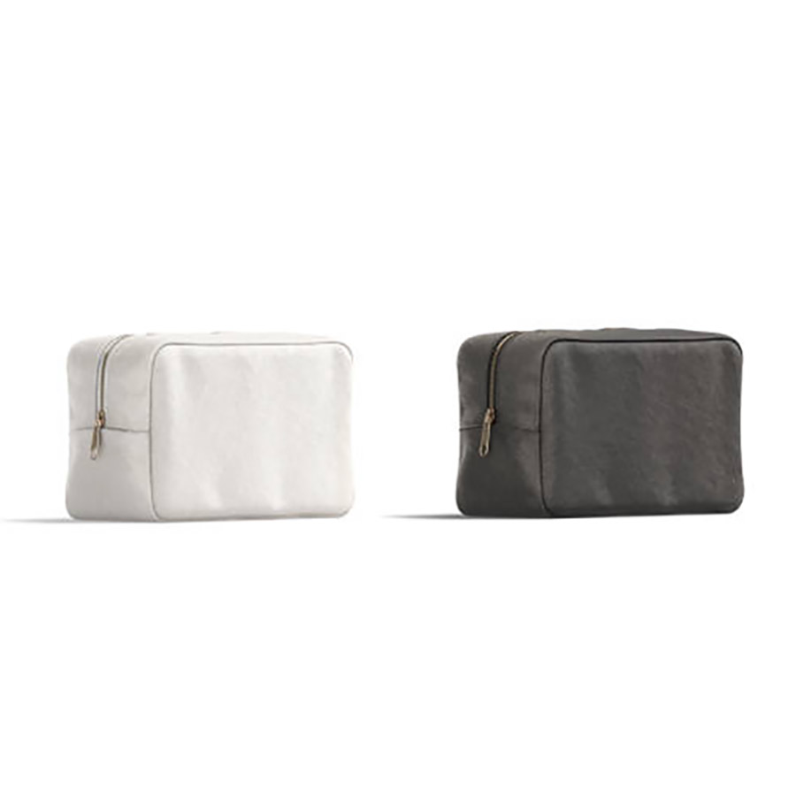 white and grey cotton cosmetic bag