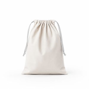 natural cotton drawstring laundry bag with grey grosgrain ribbon closure