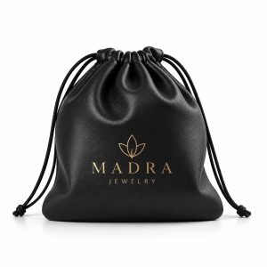 Black Faux Leather Jewelry Pouch With Gold Silk-Screen Printed Custom Logo