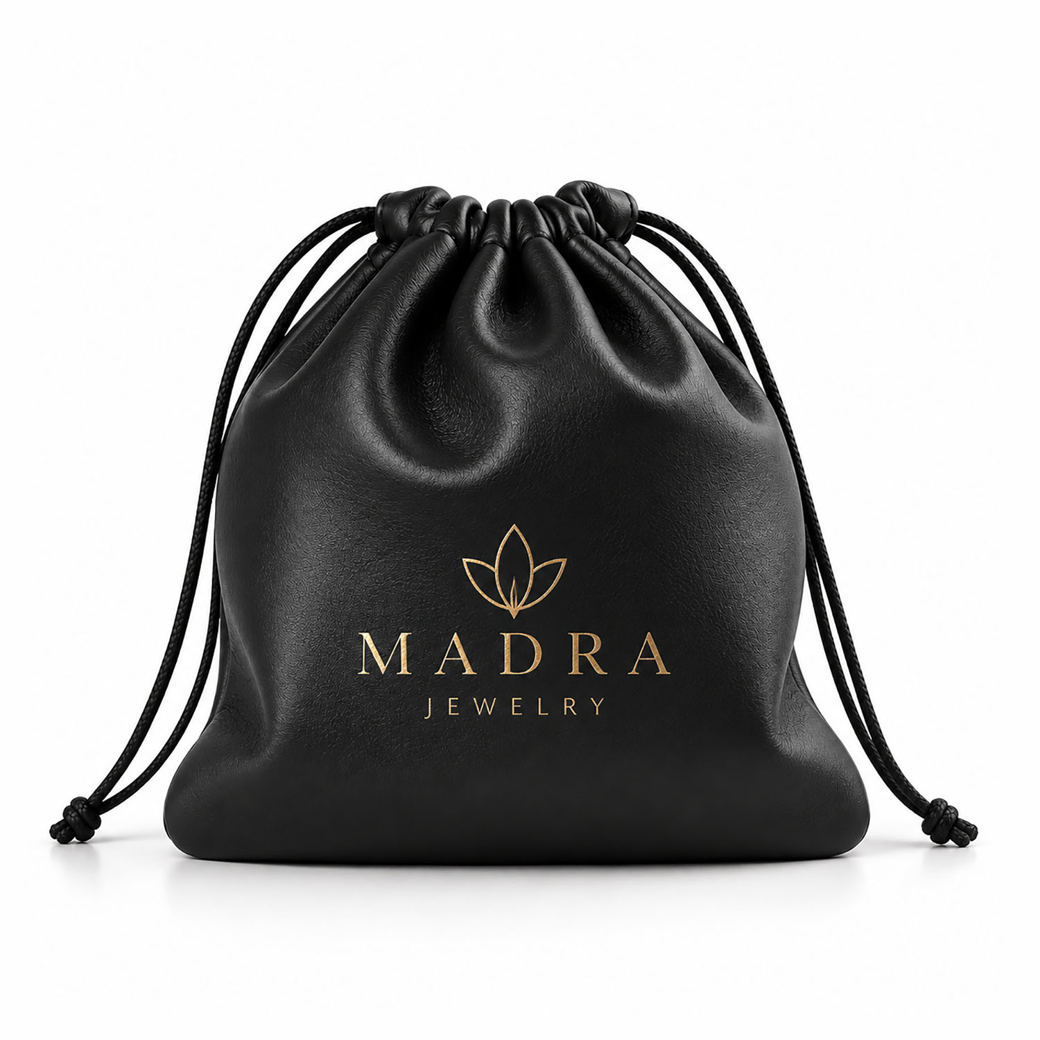 Black Faux Leather Jewelry Pouch With Gold Silk-Screen Printed Custom Logo